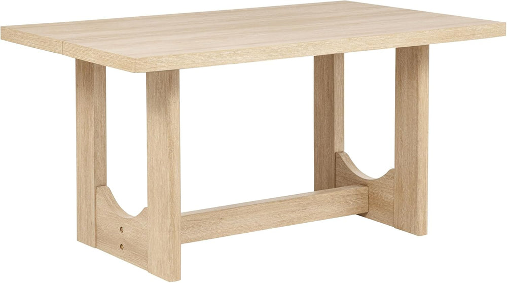 Merax Farmhouse Rectangular Dining Table with U-Shaped Base, 4 Upholstered Ch...