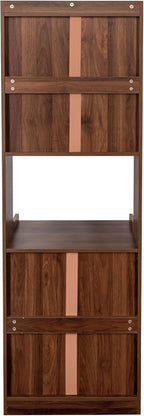 roomfitters Kitchen Pantry Hutch Cabinet, Tall Farmhouse Buffet with Microwave Stand and Storage Shelves, Walnut Brown