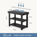 Simple Deluxe Shoe Rack Bench, 3-Tier Bamboo Storage Organizer, 286lb Capacity Entryway Bench for Front Door, Bedroom, Living Room, Bathroom, Balcony, Stylish Shoes Black (11.3 x 19.7 x 17.8 Inches)