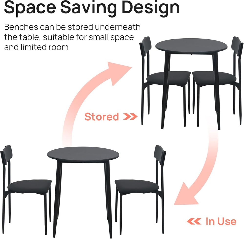 Round Dining Table Set for 2, 3-Piece Wood Tabletop Samill Kitchen Table and ...