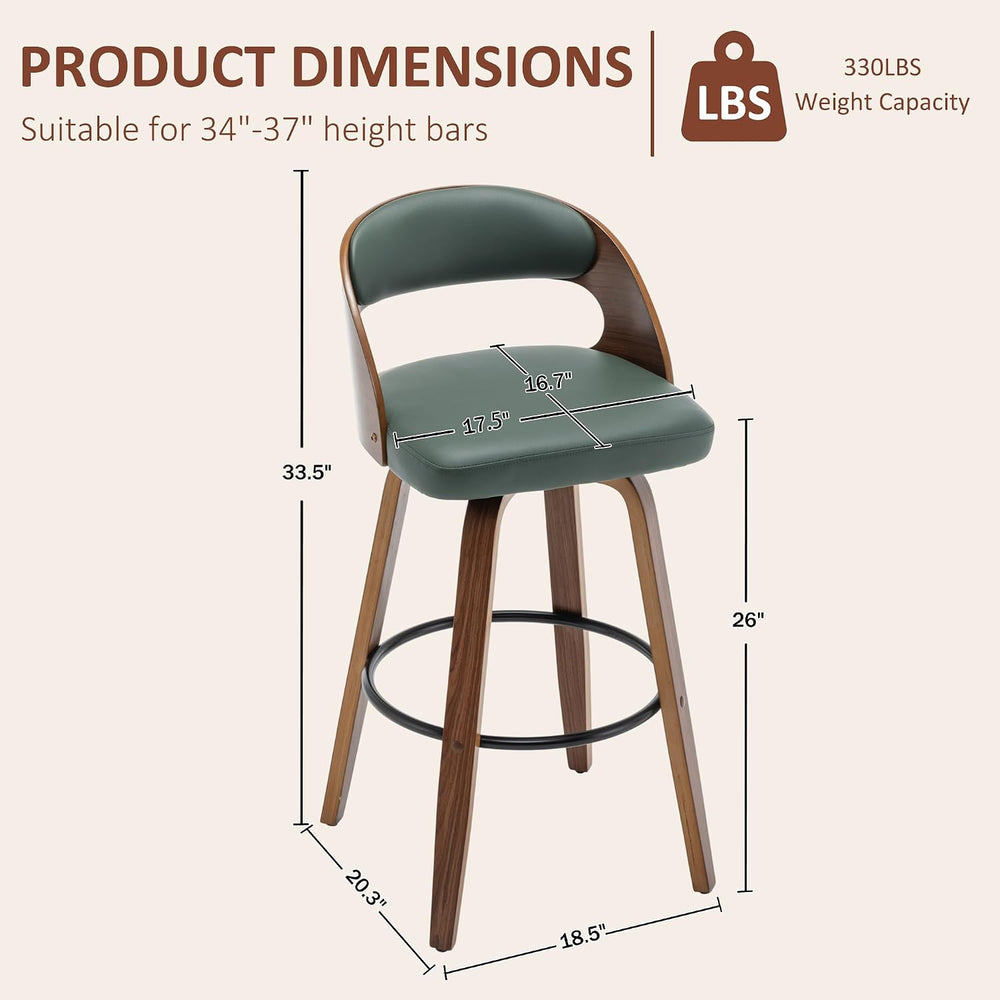 AQG Swivel Bar stools Set of 2 Bar Chairs 26" Counter Height Mid-Century...