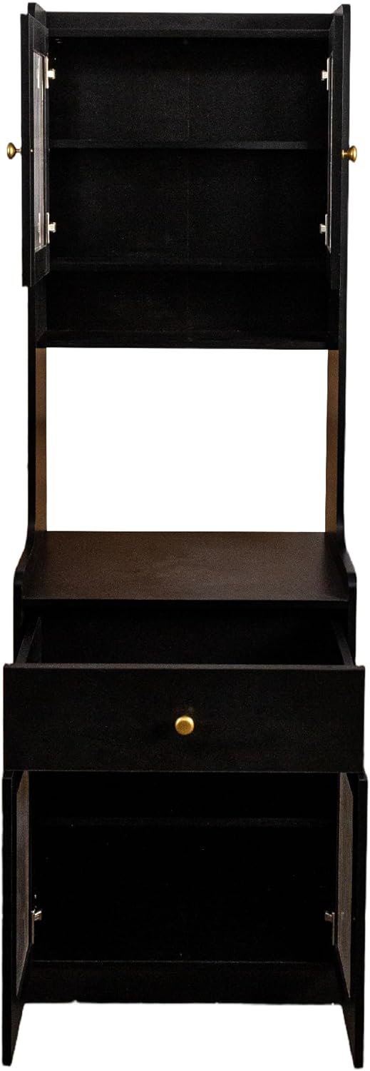 Black Kitchen Pantry Hutch Cabinet with Microwave Stand - Farmhouse Buffet Si...