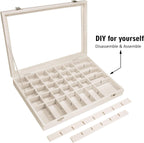 Velvet Jewelry Tray 48 Grid Jewelry Display Tray Organizer Box with Transparent Lid Rings Earrings Necklaces Pendants Display Box Suitable for Women and Girls (Beige)