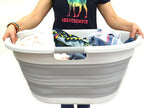 SAMMART 57L (15 Gallons) Collapsible 3-Handled Plastic Laundry Basket - Oval Tub - Portable Washing Tub-Space Saving Laundry Hamper, Water Capacity 44L / 11.6 Gallon (1, Grey)