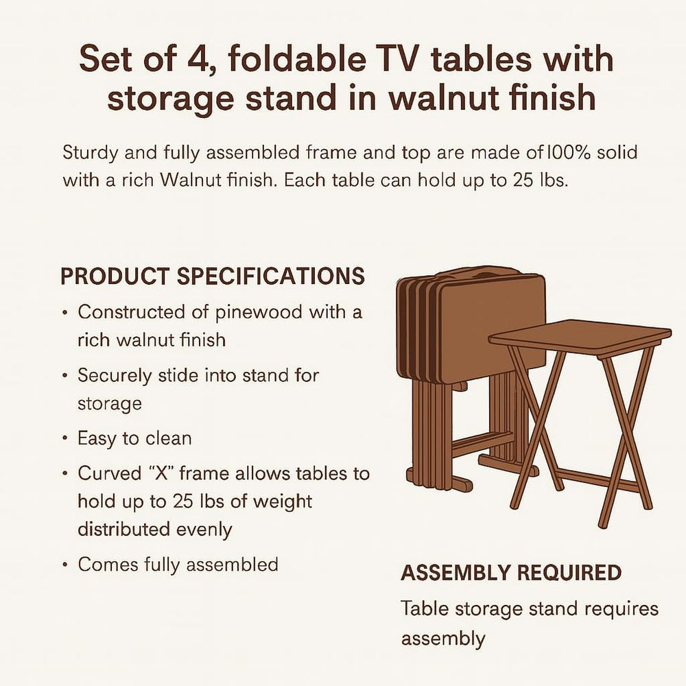 Ergode Folding TV Tray Set of 5 - Durable Small Folding Tables, X-Frame Desig...