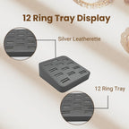 Novel Box 12-Slot Silver Leatherette Rings/Earrings/Cufflinks Holder Tray 5.75x5x2 Inches - Ring Holder Organizer for Selling or Personal Use - Jewelry Display Trays for Special Occasions