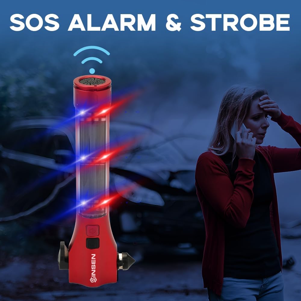 SINSEN Emergency Flashlight for Car, Seatbelt Cutter Window Breaker, 16-in-1 ...