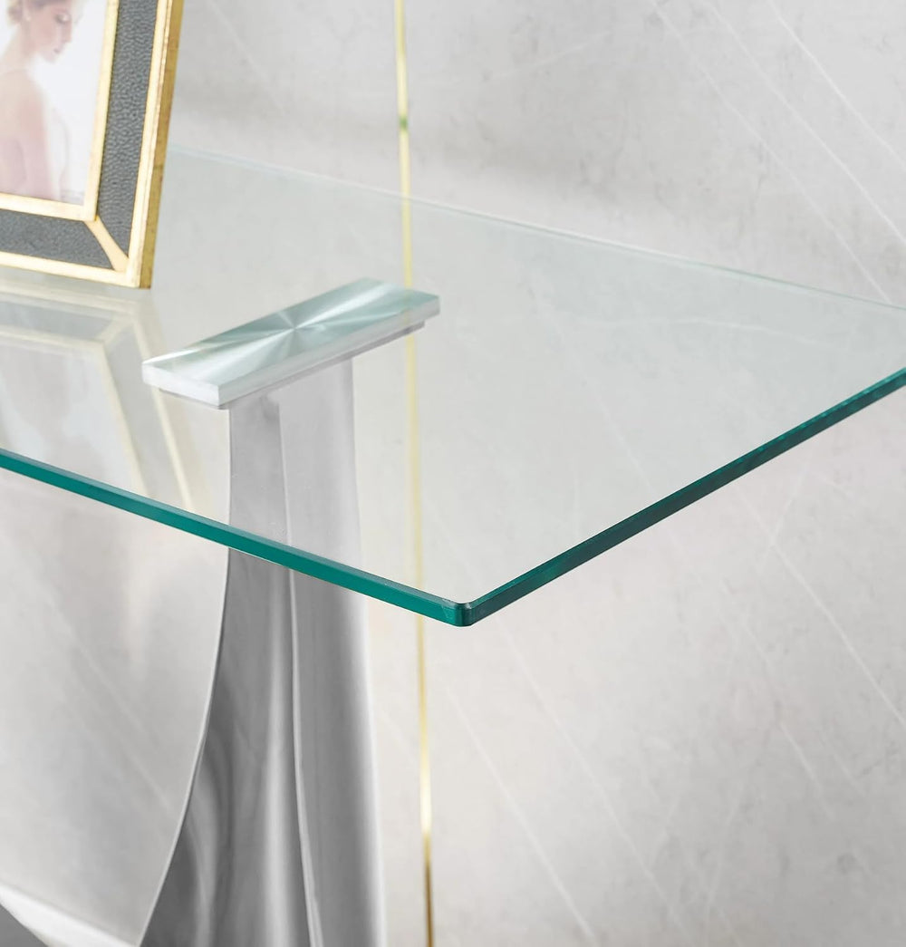 Luxury Silver Glass Console Table, Modern 47" Rectangle Entryway Table w...