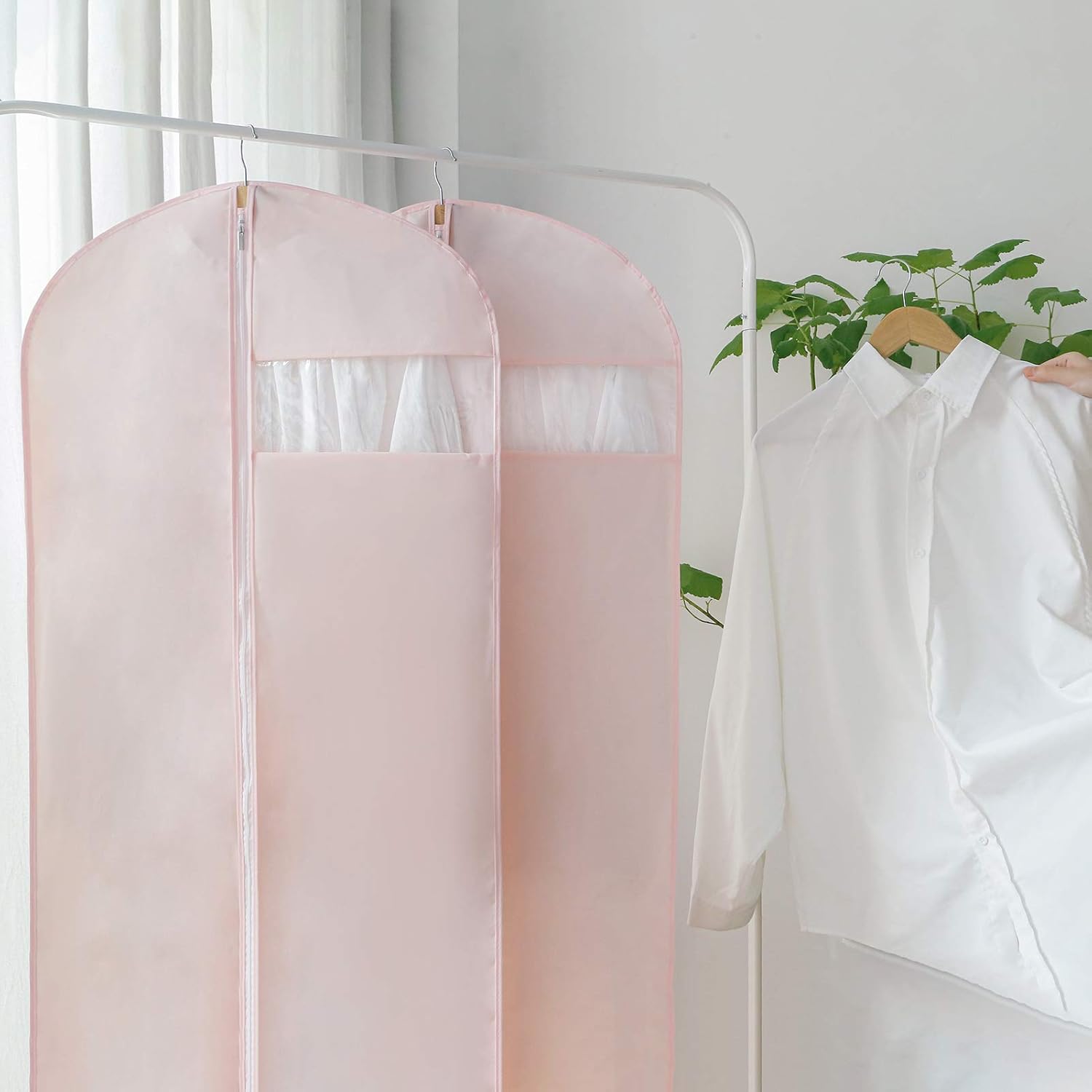 Pink Dress Bags for Gowns Long, 65'' Long Dress Clear Garment Bag(Set of 2, 23.3'' X 65'')