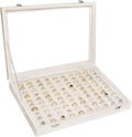 Velvet Ring Display Tray Organizer Box with Transparent Lid, 100 Slot Ring Holder Showcase For Store Display Jewelry Show Home, Ring Organizer For Rings Earrings (Beige)
