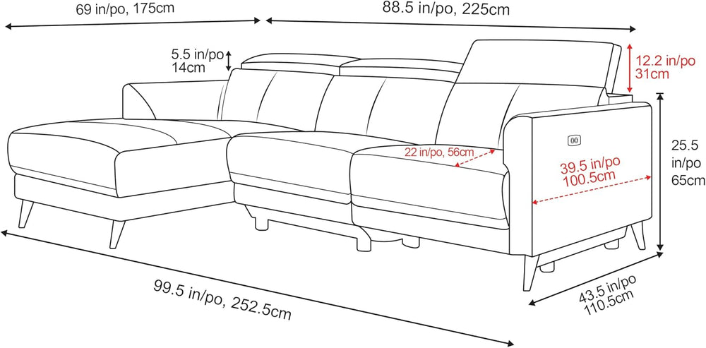 Valencia Andria 99.5" Reclining Leather Sectional Sofa, Reclining Couch ...