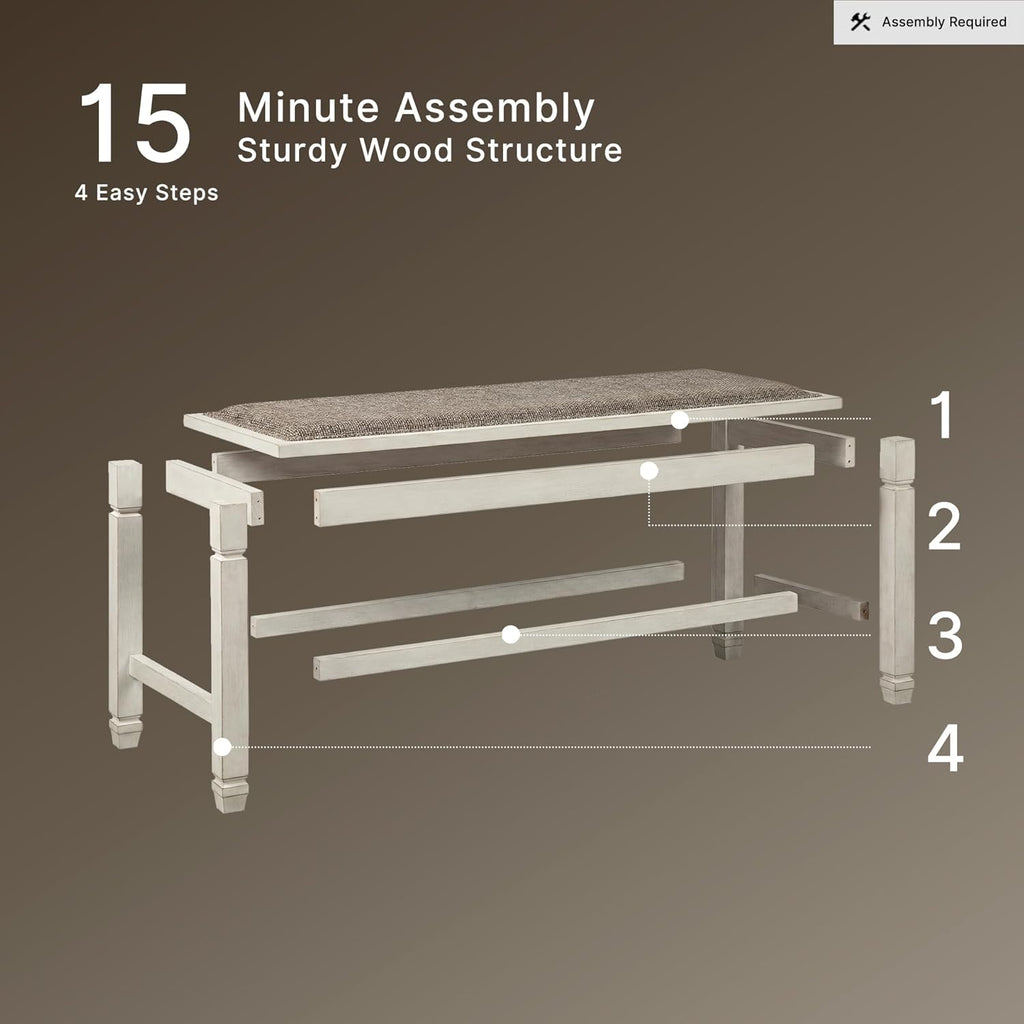Signature Design by Ashley Bolanburg Double Upholstered Bench, Counter Height, Whitewash