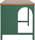 Christopher Knight Home Elle 56" Kitchen Island with Open Storage, Farmhouse Rubberwood Kitchen Island Table with Arch Detail, Storage Cabinet with 3 Open Shelves, Kitchen Prep Table, Green+Natural