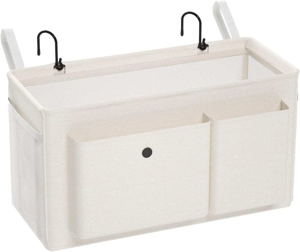 Bedside Caddy Bedside Organizer with Fixed Straps & Water Bottle Holder, Bunk Bed Caddy ideal for Home, Dorm, Hospital, Crib, Versatile Bedside Storage Solution (White)