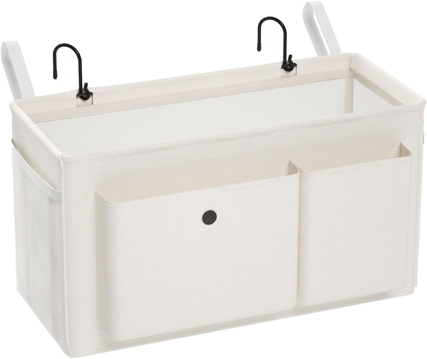 Bedside Caddy Bedside Organizer with Fixed Straps & Water Bottle Holder, Bunk Bed Caddy ideal for Home, Dorm, Hospital, Crib, Versatile Bedside Storage Solution (White)