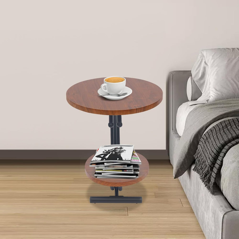 JOMCYDM 2-Tier Side Table, 2-Tier Round End Table, 55x55x60cm End Table with ...