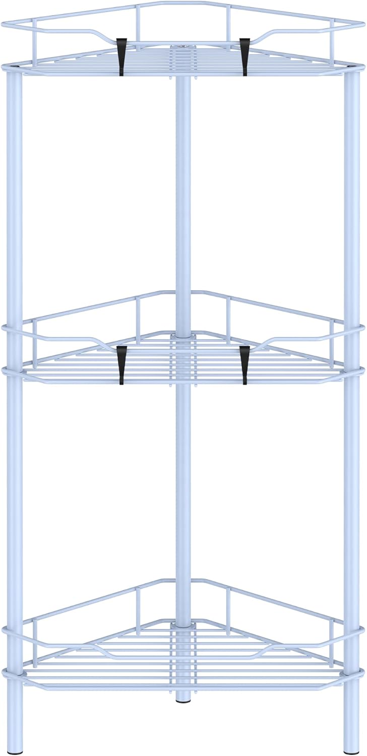 3 Tier Floor Standing Corner Shower Caddy Organizer Shelf with Hooks, Bathroom Shelves Stand Rack, Blue