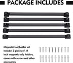 24" Magnetic Tool Holder, 5 Packs Magnetic Storage Strips Magnet Bar PVC Coated for Garage Tool Organizer Mounted Hanging Strip,Heavy Duty of Holder Easy to Install