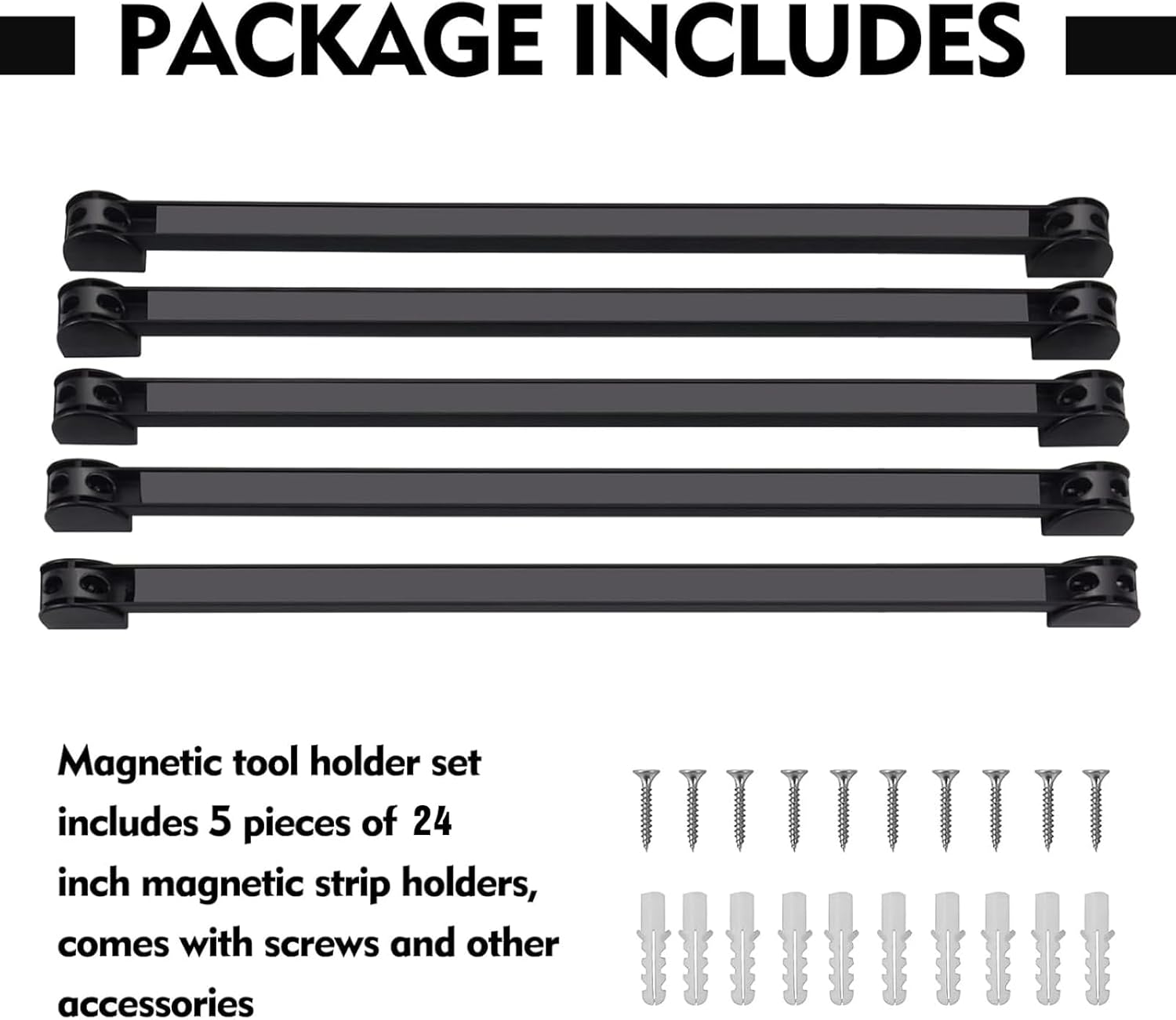 24" Magnetic Tool Holder, 5 Packs Magnetic Storage Strips Magnet Bar PVC Coated for Garage Tool Organizer Mounted Hanging Strip,Heavy Duty of Holder Easy to Install