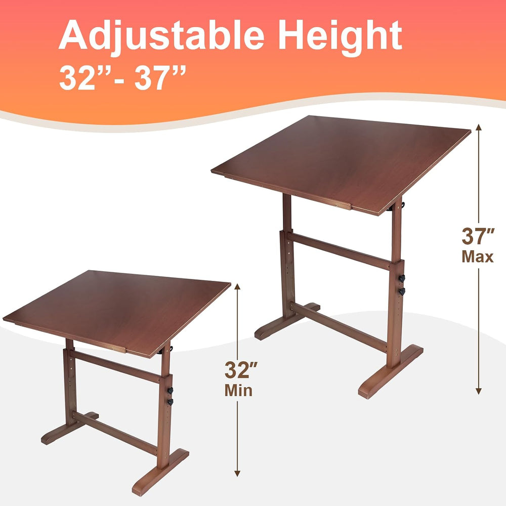Falling in Art 30" x 42" Wooden Drafting Table and Stool Set, Walnu...