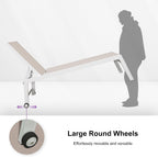 PURPLE LEAF Oversized Chaise Lounge Chair Set of 2 with Wheels, Linen | White finish reflects sun heat, Light & tough aluminum frame, Fast-dry fabric less moisture buildup, 5-height adjust, Tight