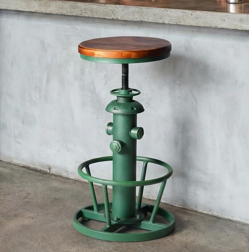 Topower Vintage adged Green Fire Hydrant Bar Stool, Solid Wood Seat, Industri...
