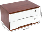 2-Tier Desktop Storage Box with Lockable Drawer, Wooden Desk Organizer for Office Supplies, Flat File Cabinet, Minimalist Design for Home & Office Use(Walnut+White)