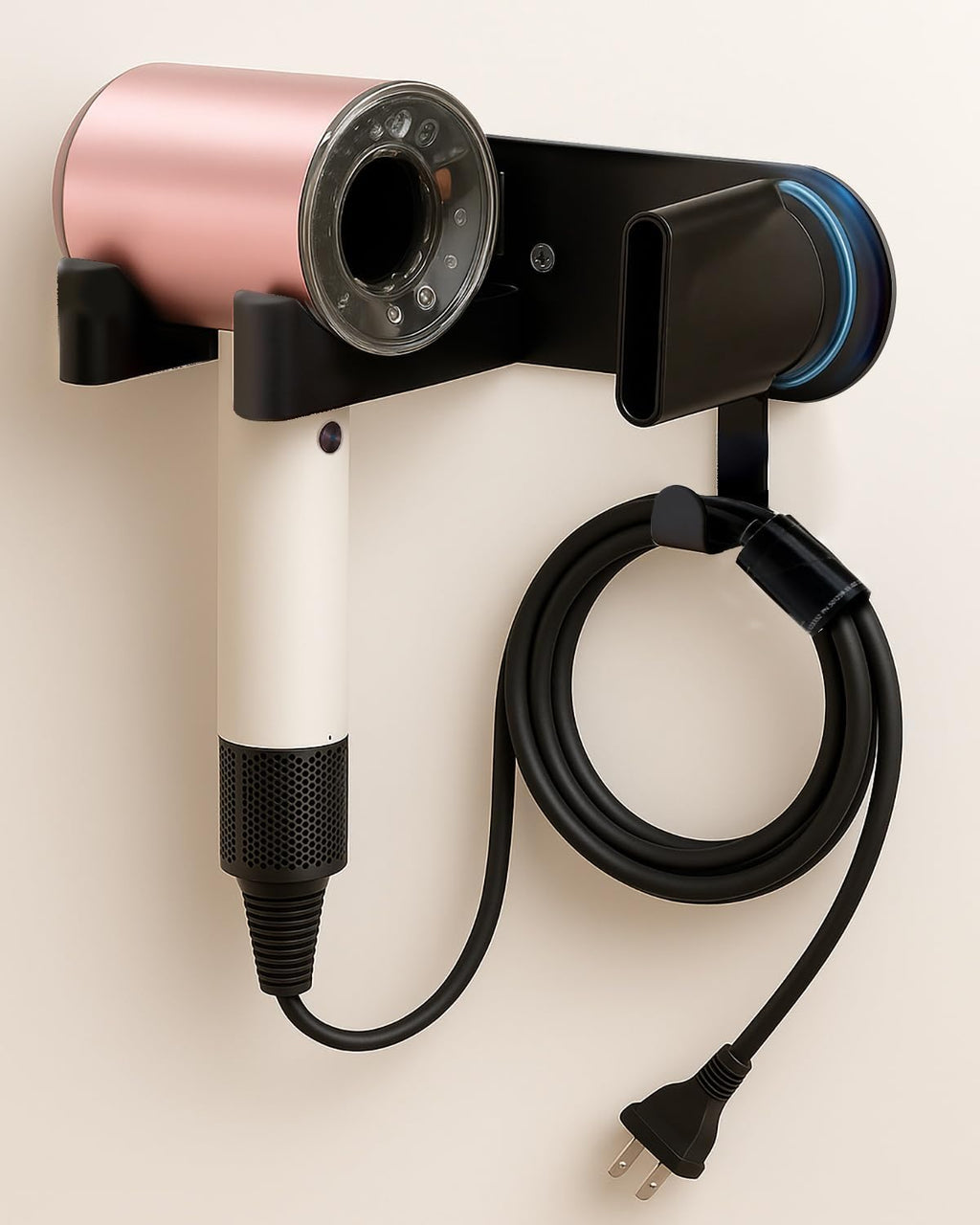 Hairdryer Holder Wall Mounted, Hair Dryer Mount Compatible with Dyson, Magnetic Hair Dryer Hook Adhesive Aluminum Alloy Blow Dryer Wall Mount for Bathroom Black No-Drill/Screw Installation UEMUSI