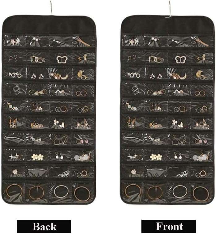 80 Pockets Double Sided Hanging Jewelry Organizer - Storage Bag for Earrings Necklaces & More