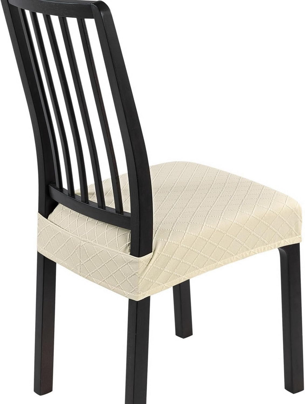 SearchI Dining Chair Seat Covers, Rear Covered(Check Jacquard Beige, 6pcs)