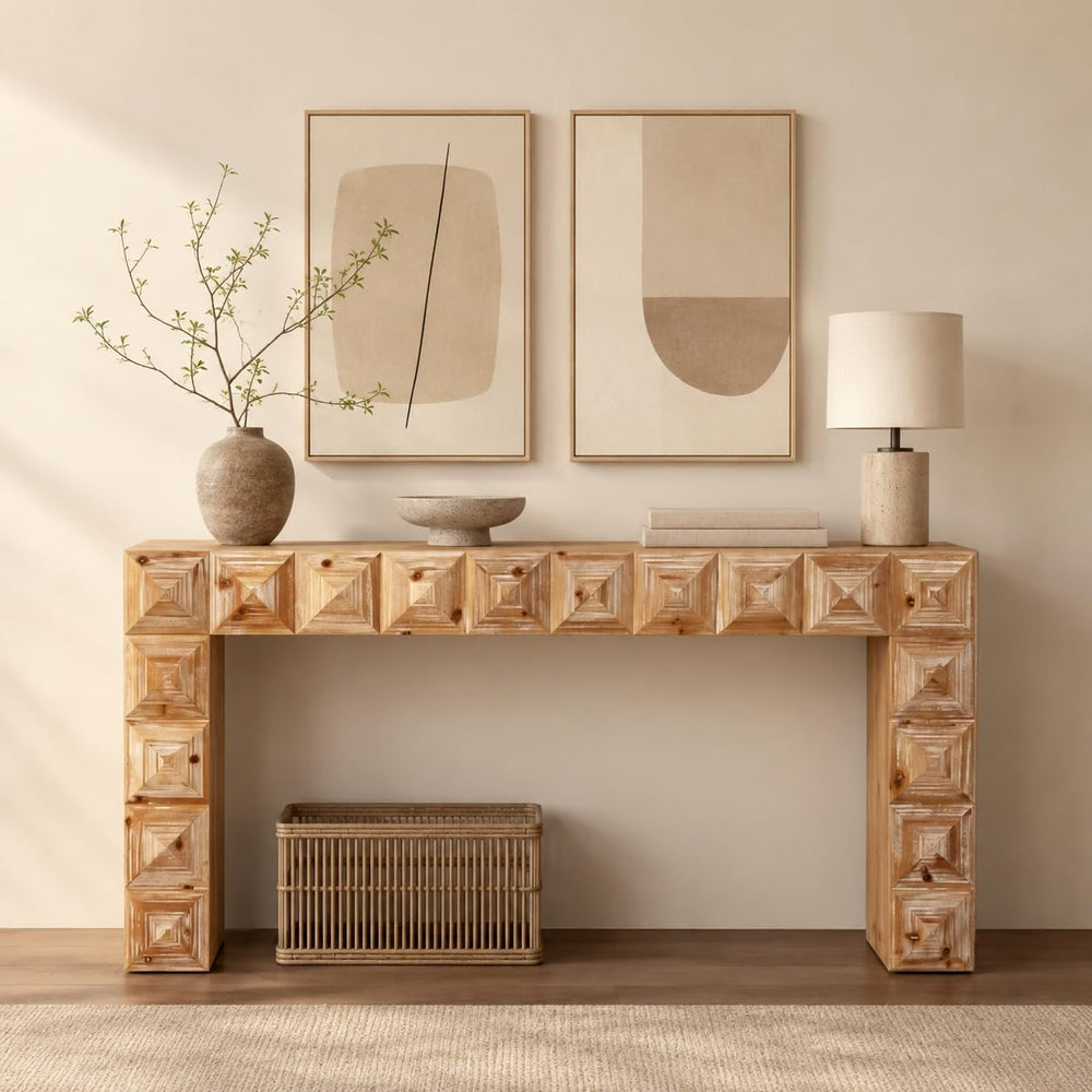 59.06" Rustic Console Table, Accent Entryway Table with 3D Carved Detail...