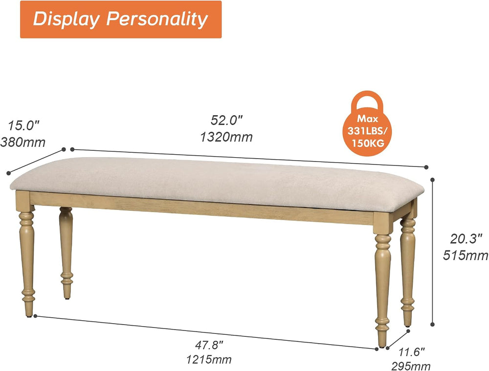 WAMPAT Farmhouse Dining Bench with Solid Wood Legs for Dining Room, Oak | Kit...