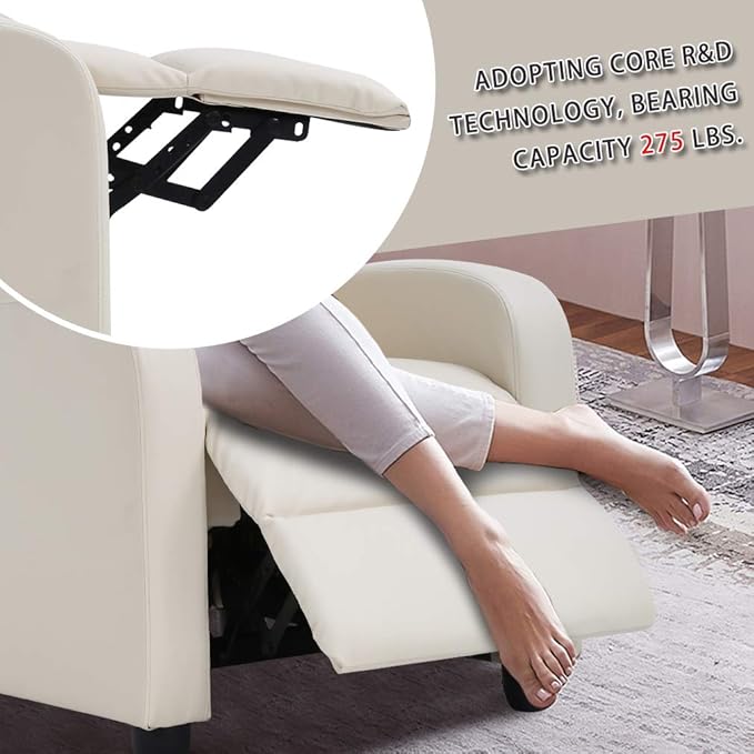BestMassage | Recliner Chair | with 2 Point Massage Function | Pu Beige | with Lumbar Support, Adjustable Push Back, Footrest & Padded Seat | Easy Assembly | for Living Room, Home Theatre