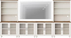 WAMPAT Entertainment Center with Bookshelves for TVs up to 75", Farmhouse Wall Unit TV Stand with Glass Doors, Media Console Table for Living Room, Bedroom & Home Theater, White