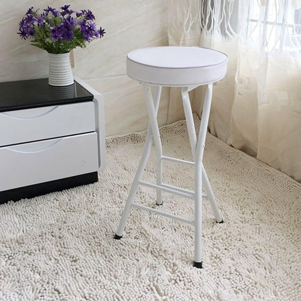 Portable PU Padded Folding Bar Stool, Round Breakfast Bar Stool Without Backrest, Foldable Counter Height Kitchen Chair(Black)