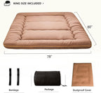 MAXYOYO Japanese Shiki Futon Mattress Floor Mattress Thicken Tatami Mat Sleeping Pad Roll Up Mattress Floor Lounger Bed Folding Couch Bed Mattress Pad for Guest Room, Light Brown, King