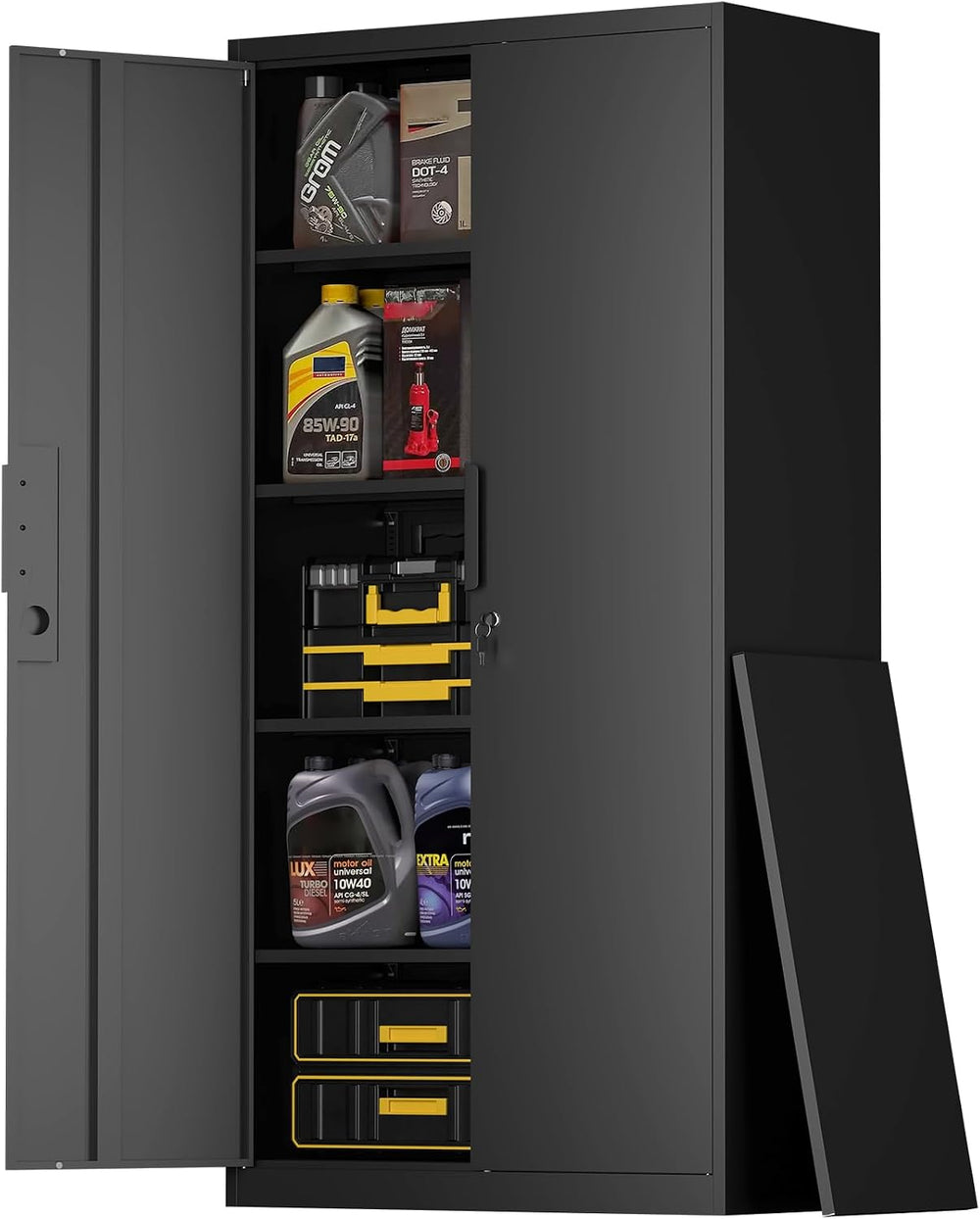 72''H Garage Storage Cabinet with Lock, 18'' Deep Metal Stora...