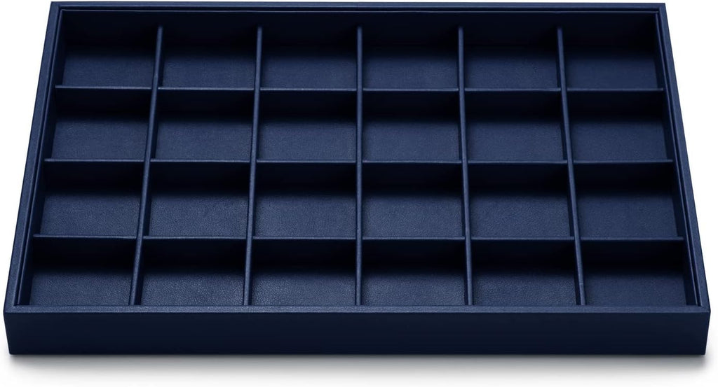 Oirlv Stackable Premium Leather Jewelry Trays 24 Grid Jewelry Organizer for Drawer Rings Earrings Holder Organizer