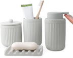 BosilunLife Ceramic Bathroom Accessories Set - Bathroom Counter Soap Set Light Grey Bathroom Decor Sets Accessories Bathroom Lotion Soap Dispenser and Toothbrush Holder Set, Soap Dish, Apothecary Jars
