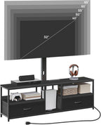 MAHANCRIS TV Stand with Mount for up to 75", Entertainment Center with Switch-Controlled Charging Station, Swivel TV Stand Mount with Fabric Drawers, for Living Room, Black TVBK154E01N2