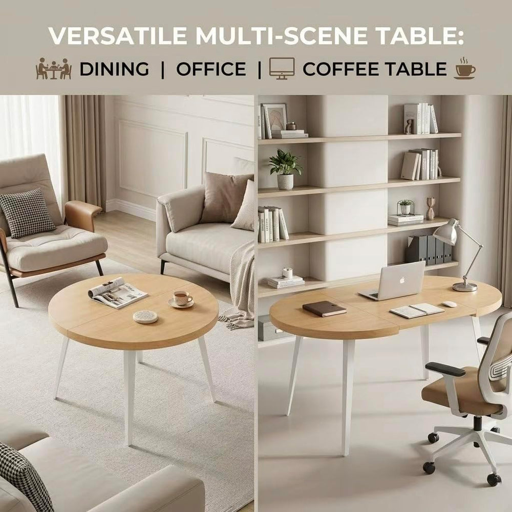 Extendable Dining Table Office Desk with Metal Legs and MDF Top, Expandable W...