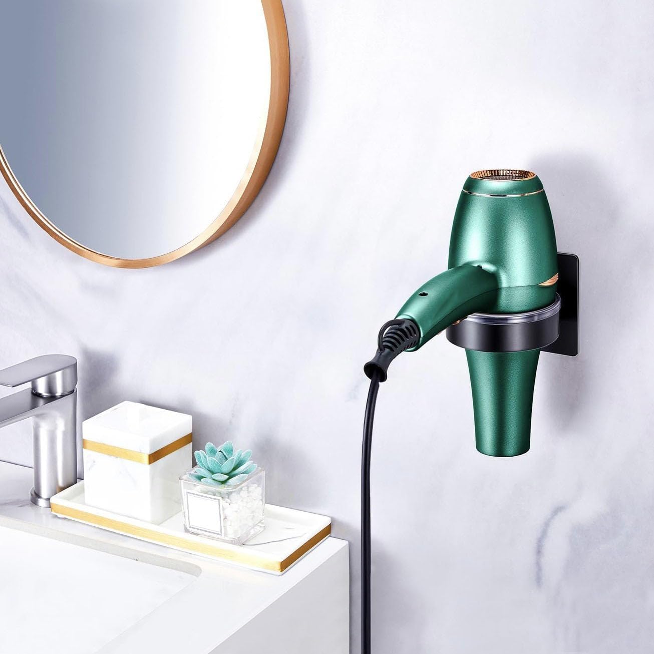 Hair Dryer Wall Mounted Holder,Stainless Steel Blow Dryer Holder,Self-Adhesive Bathroom Hair Styler Tool Organizer Storage Rack