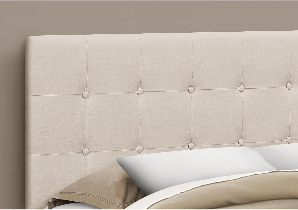 BOWERY HILL Queen Upholstered Headboard, Beige Linen-Look Fabric, Button-Tuft...