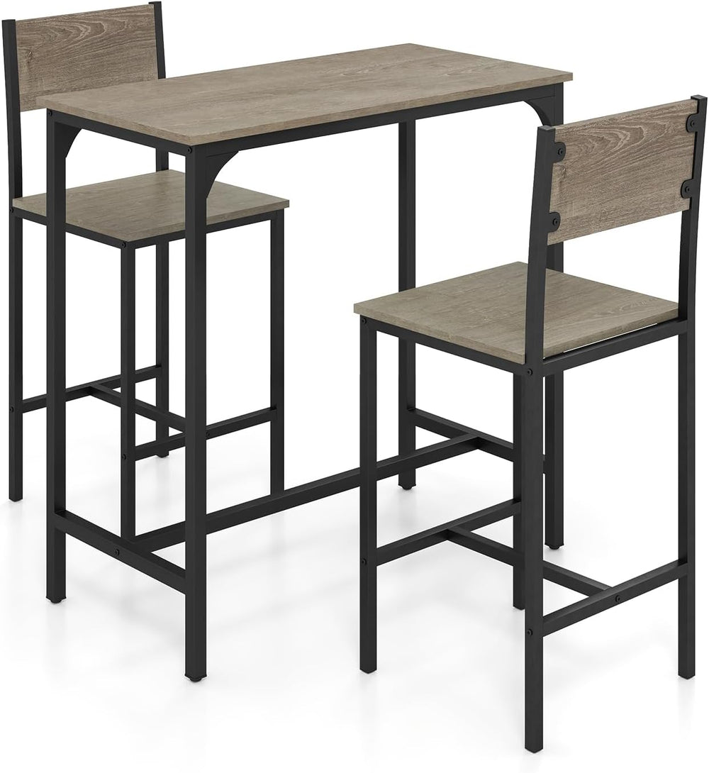 GOFLAME 3-Piece Bar Table Set, Counter Height Pub Table & 2 Barstools wit...