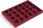 Velvet Stackable Jewelry Display Tray, 24 Grid Earring Ring Storage Tray, Drawer Divider Jewelry Accessories Organizer Plate (Red)