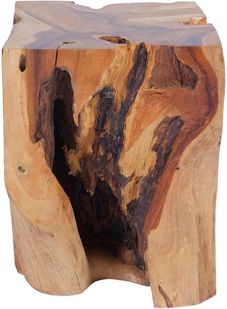 Rustic Stool Solid Teak Wood End Side Table, Small Wooden Stool, Plant Stand,...