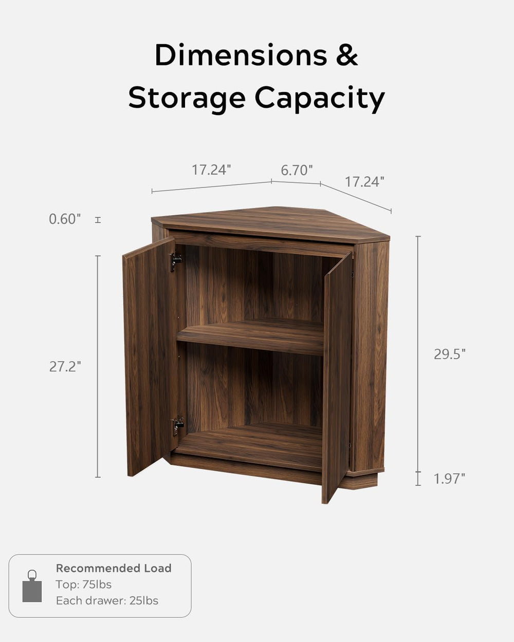 Corner Cabinet, Modern Handless Corner Floor Cabinet with 2 Doors and 2-Tier ...