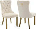 Velvet Dining Chairs Set of 2, Kitchen & Dining Room Chairs, Upholstered Dining Chairs with Back Ring Pull and Golden Solid Wood Legs, Modern Tufted Kitchen Chairs for Dining Room, Cream