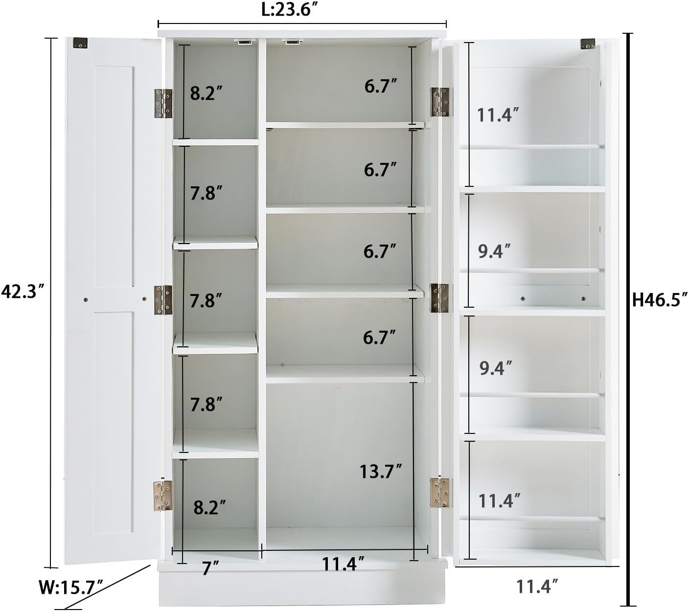 Kitchen Pantry Storage Cabinet with Adjustable Shelves, 47" Tall Free Standing Food Organization Cabinet for Kitchen Dining Room, Compact Space Saving Design for Craft Room