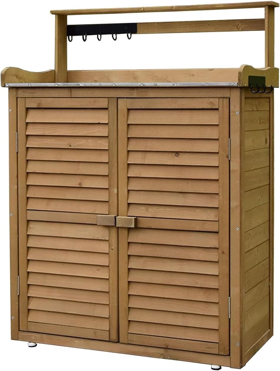 Outdoor Storage Cabinet Waterproof with Shelves Ventilated Shutter Door, Outd...